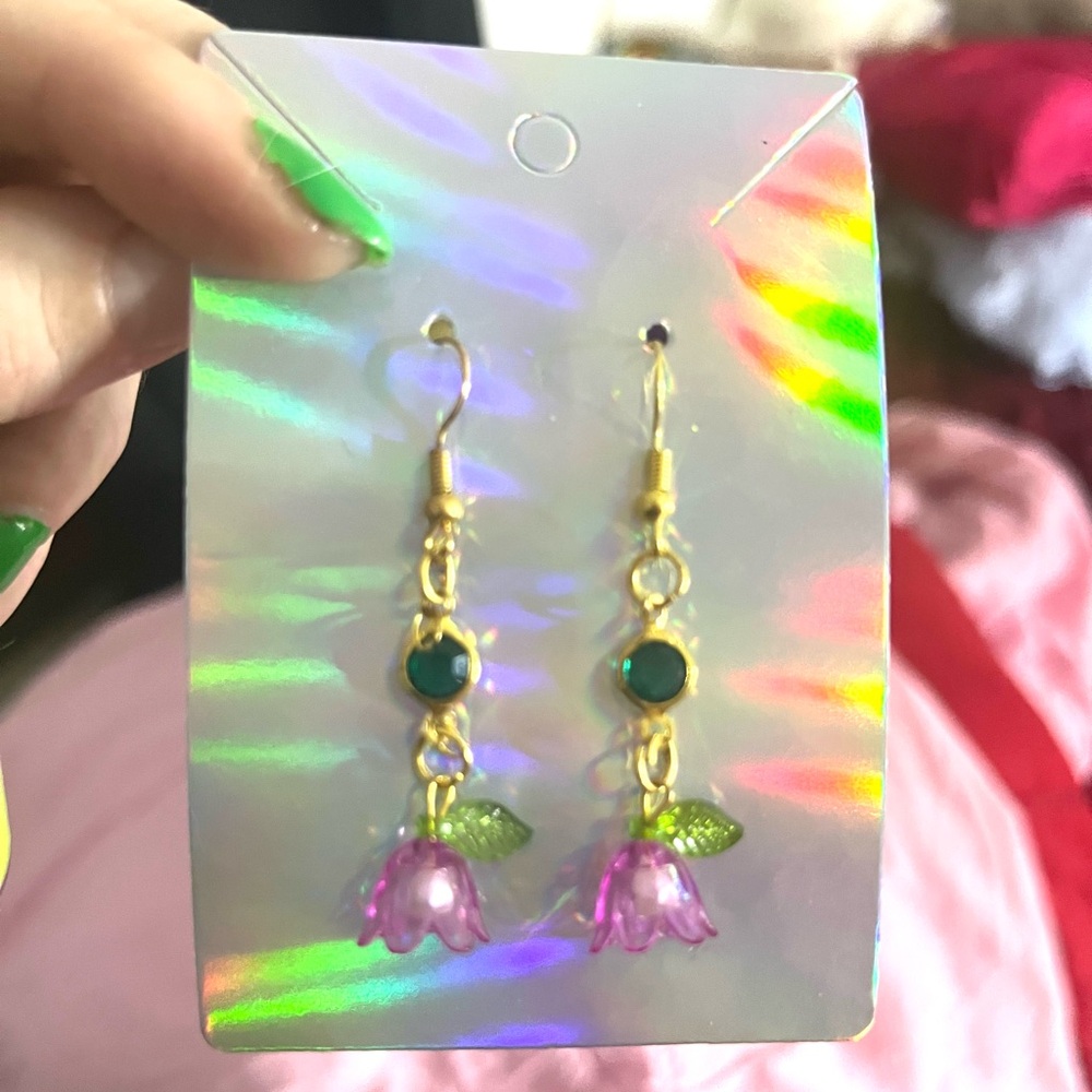NEW Gold and Green Tulip Earrings
